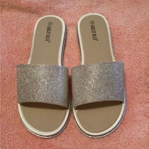 Ashley Blue Women's Sandals in Sparkling Silver Glitter Jelly Slides Size 8